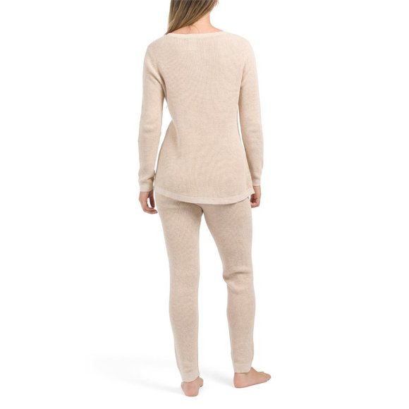 NWT Tahari Cotton-Cashmere Waffle-Knit Lounge Set-Long Sleeve  Heather Fog 769sn - Picture 3 of 4
